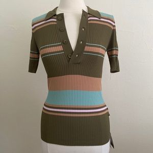 Sies Marjan Rory Crepe Collared Short Sleeve Top Size M